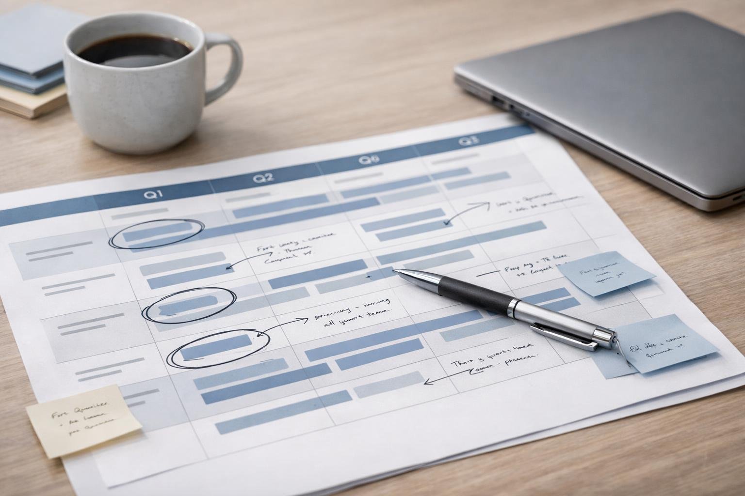 Quarterly technology roadmap with prioritized items used to plan managed IT decisions for a North Texas organization.
